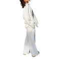 thumbnail image 3 of Women'S 2 Piece Sets-Linen Long Sleeve Shirts + Wide Leg Pants Vacation Outfits Matching Sets White S, 3 of 10