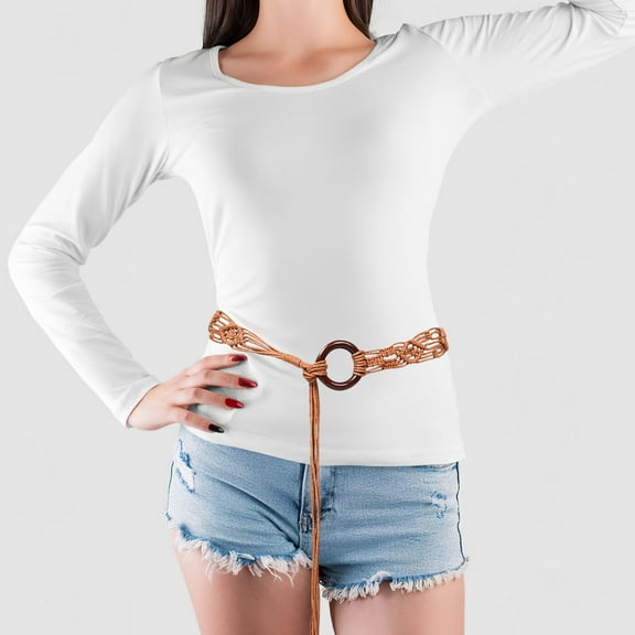 WHAMVOX Handwoven Tassel Waist Belt For Women Dresses Tie Belt With Cotton Linen Cord Boho Fringe Belt For Party Date Travel Waist Accessory