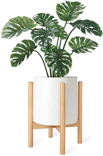 Mkono Plant Stand Mid Century Wood Flower Pot Holder Display Potted Rack Rustic Decor Natural Pot Not Included Up to 8 Inch Planter