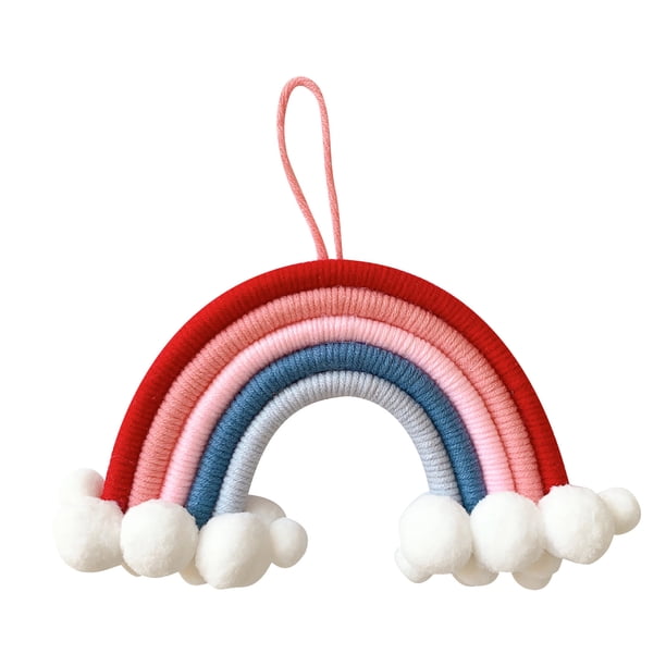Colgante de decoración de habitación para niños, colgante de decoración de pared de arco iris de nubes tejidas Wmkox8yii fhajkh1033