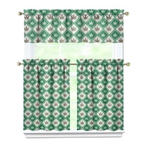 Rustic Kitchen Curtains Set of 3, 27.5x36 Inch Bamboo Leaf Pattern Polyester Valance and Tiers, Nature Theme Short Curtains for Bathroom or Kitchen Window Decor
