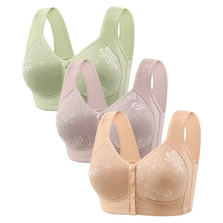 WNEGSTG Yellow Bras for Women No Underwire  3-Pack Plus Size Front Closure Wireless Bra  Full Support Thin Vest Push-Up with Beauty Back Design for Daily Comfort  36