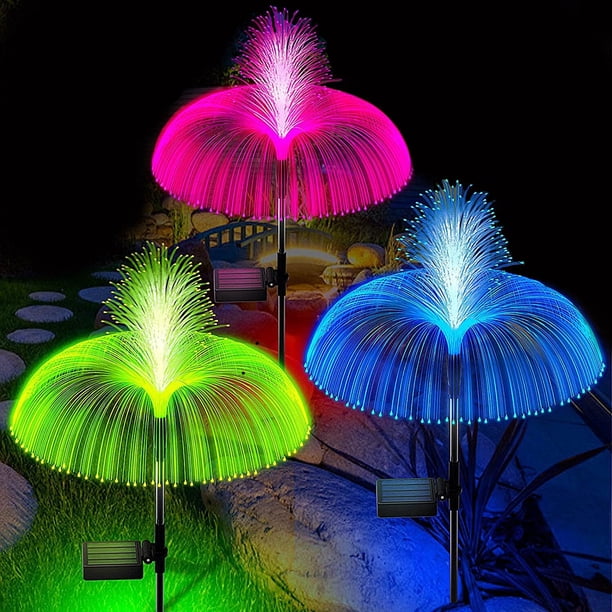 Luz Solar doble de medusas para jardín, luces LED de fibra óptica para exteriores, lámpara de decoración impermeable para césped y Patio, 7 colores, 4 Uds.
