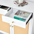 thumbnail image 5 of Modern Minimalist Storage Cabinet for Entryway, Rattan Shoe Cabinet with 2 Drawers and 2 Doors, Retro Aesthetic Bed Top Cabinet for Hallway, Living Room and Bedroom,34.6"Lx13.7"Wx43"H, 5 of 7