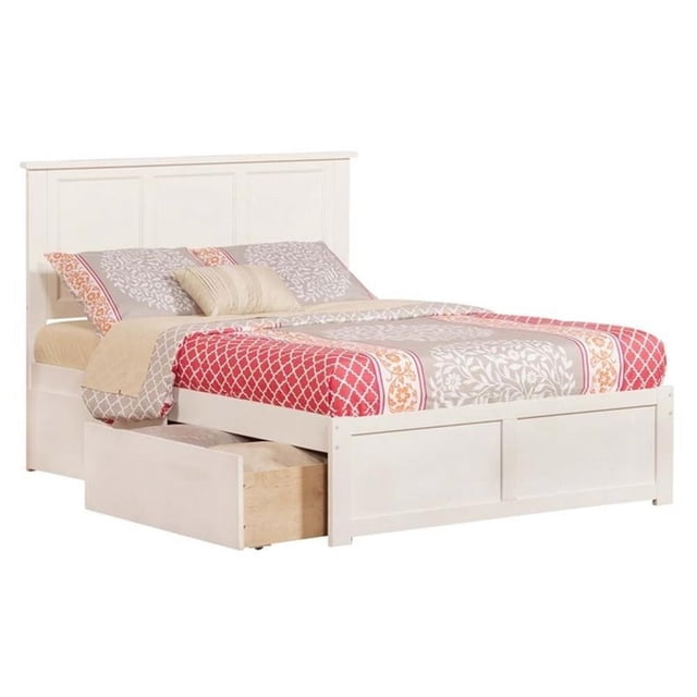 Pemberly Row Lit Plateforme Complet en Bois Madison avec Tiroirs de Rangement, Blanc