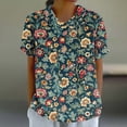 thumbnail image 2 of Pisexur Hauts Grande Taille pour Femmes, Hauts d'Été pour Femmes, Hauts pour Dames Mode Décontractée pour Femmes Court à Manches Courtes Imprimé Chemise Ample Blouse Haut Multicolore, 3TG, 2 of 6