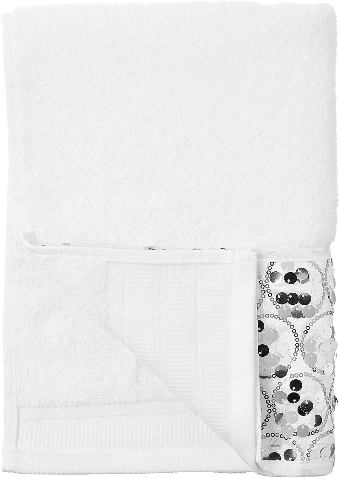 Popular Bath Sinatra 3 Piece Bling  Modern Towel Set, White with Silver Sequins