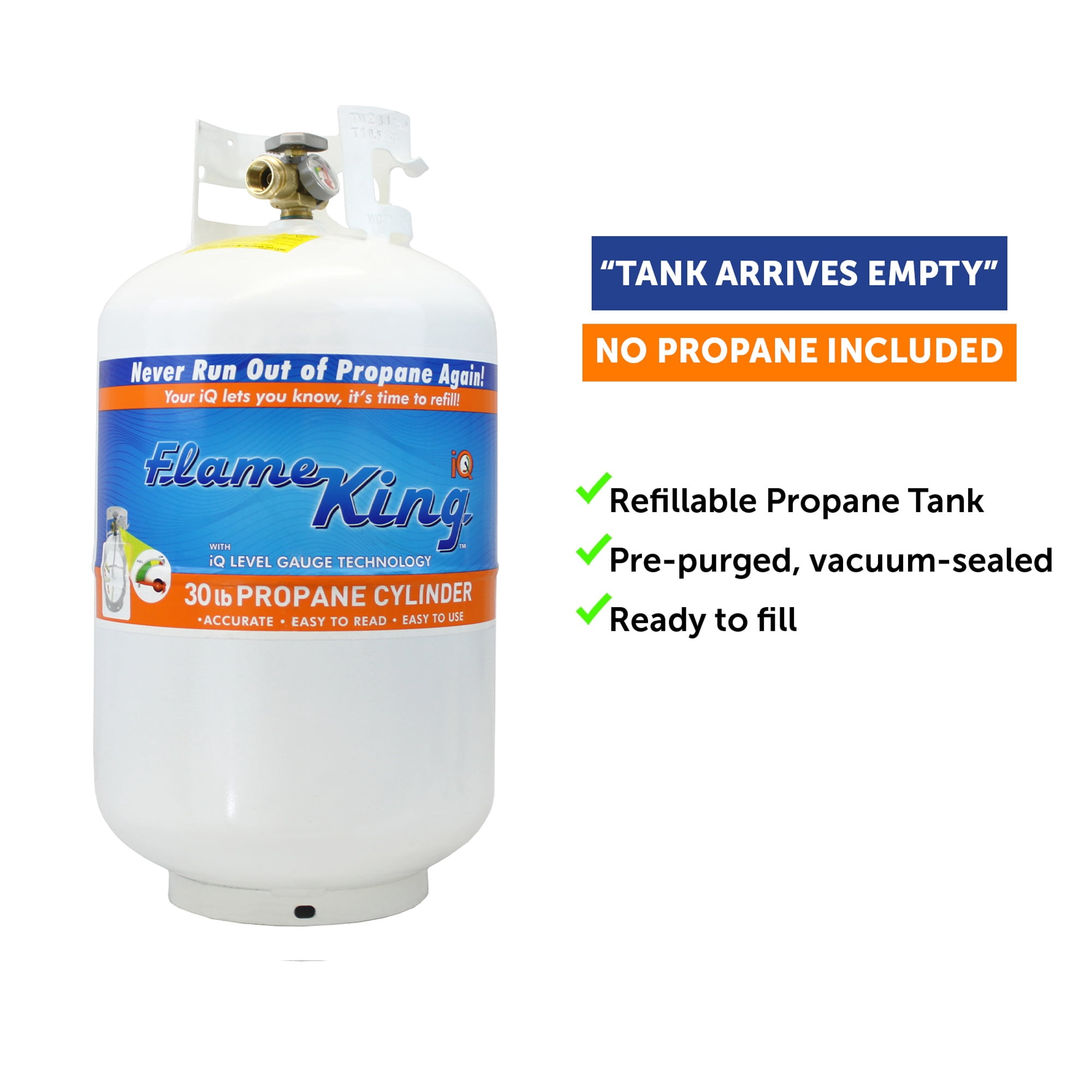 Flame King Empty Steel Propane Tank LP Cylinder with OPD Valve & Built-in Gauge, 30 lbs