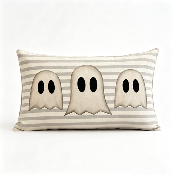 100% Linen Halloween Pillowcase, 19.69in x11.81in Halloween Ghost Pillowcase for Chair Sofa Bedroom Living Room Home Thanksgiving Decor, Gray
