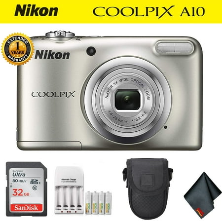 Nikon COOLPIX A10 Digital Camera Silver (26518) (Intl Model) Deluxe (Nikon Camera Best Model)