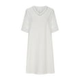 thumbnail image 4 of Meichang Cotton Linen Mini Dresses for Women Lace V Neck Short Sleeve Dresses Solid Casual Loose Summer Dresses Lightweight Comfy Work Dresses White S, 4 of 6