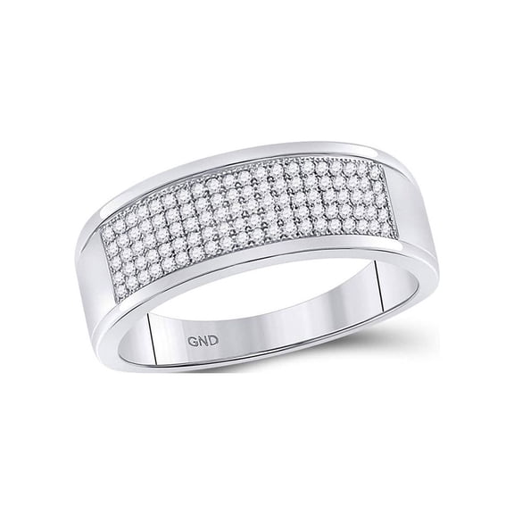 FB Jewels 10k White Gold Mens Round Diamond Micropave Wedding Anniversary Band Ring 1/3 Cttw