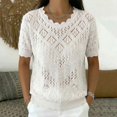 thumbnail image 2 of WCJM Lace Spliced Ribbed Knit T Shirt Women Short Sleeve Rolled Cuff Daily Wear Casual (White,M), 2 of 5