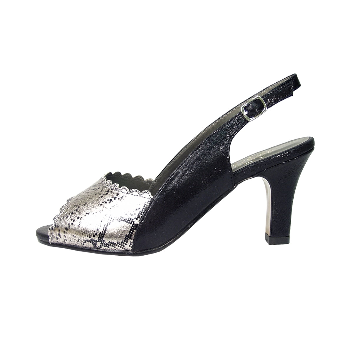 FLORAL Corina Women's Wide Width Two Tone Metallic Snake Front Dress Slingback BLACK 8.5