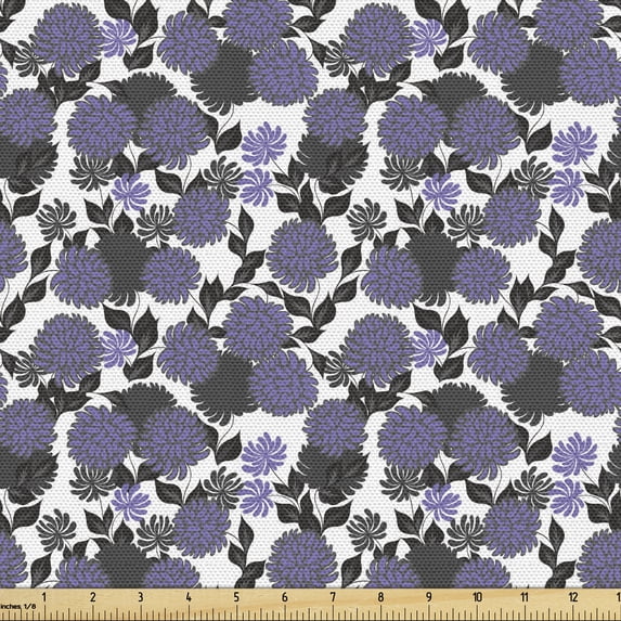 Floral Fabric by the Yard, Pastel Dahlia Blossoms Flourishing Petals Buds Fragrance of Summer, Upholstery Fabric for Dining Chairs Home Decor Accents, Dark Grey and Blue Violet by Ambesonne