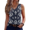thumbnail image 2 of ADSSDQ Womens Floral Print Tank Tops Summer Sleeveless Loose Fit Tops V Neck Pleated Shirts Basic Tees Dressy Casual Trendy Clothes Navy XL, 2 of 7