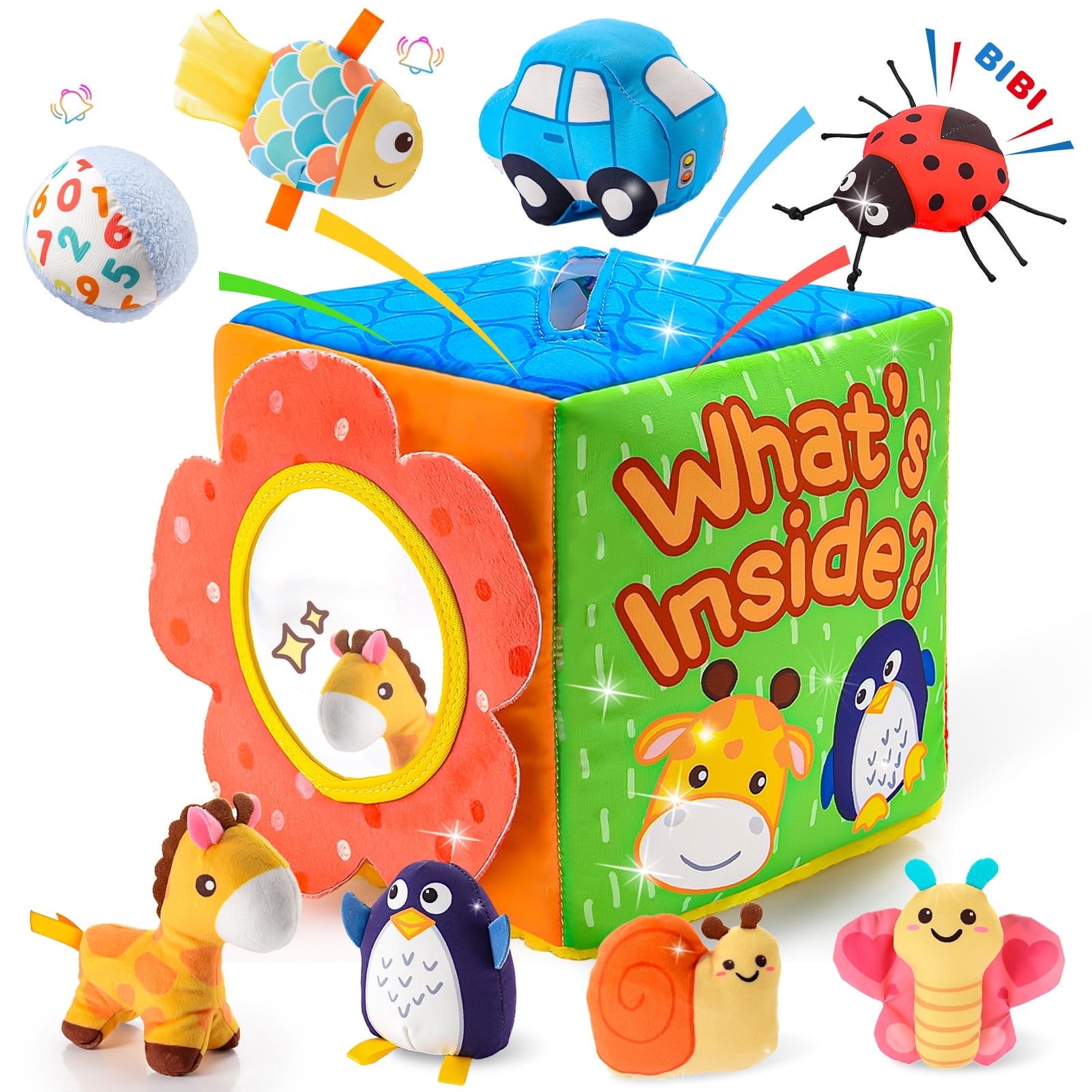 Baby Toys 12-18 Months, Sensory Toys for Baby, Soft Box Toy with 8 Animals, Sensory Toy for 12 -15-18-24 Month Old Babies