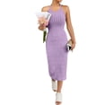 thumbnail image 4 of Dodycon-vestido ajustado con cuello Halter para mujer, vestido Midi acanalado, sin mangas, de punto acanalado, color liso, nuevo diseño de moda, 4 of 5