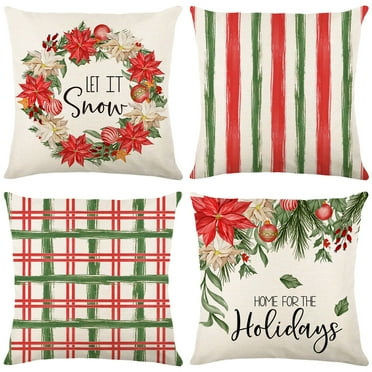 PRIYAL Christmas Day Holiday Green Stripe Pillow Covers 18x18 Set of 4 Decorative Throw Pillow Cases For Outdoor Patio Sofa Couch Bedroom Home Decor