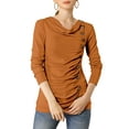 thumbnail image 1 of INSPIRE CHIC Junior's Cowl Neck Long Sleeves Buttons Decor Ruched Top, 1 of 5