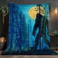 thumbnail image 6 of 1pc Bigfoot in Forest Nighttime Throw Blanket - Plush Flannel Bedspread with Sasquatch & Pine Tree Print, Deep Blue/Green/Navy, All-Season Couch or Bed Cover, Cryptid-Themed Gift for s &, 6 of 9