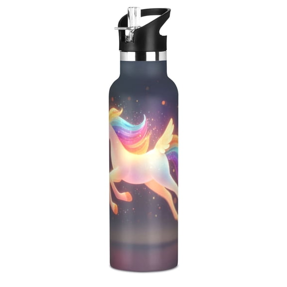 Kids Insulated Stainless Steel Sports Water Bottle 600ml (20oz) Glowing Flying Unicorn