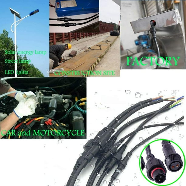 2 Pin Waterproof Connectors, 2 Core Connectors 16AWG IP68 Male Female