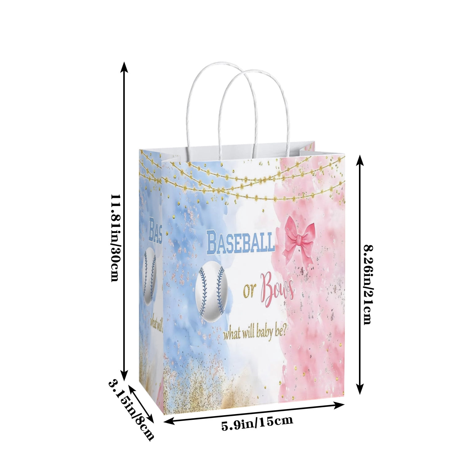 Baseball or Bows Gender Reveal Party Favor Bags, Boy or Girl Baby Shower He or She Pregnancy Reveal Surprise Party Supplies