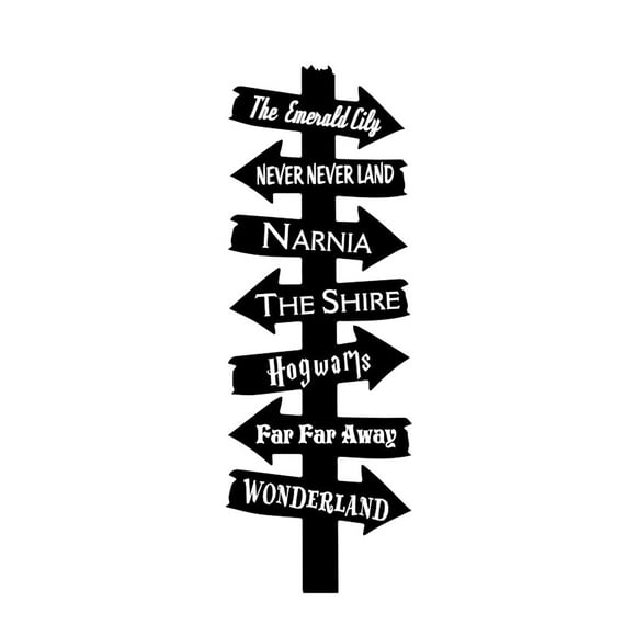 Road Sign Way Pointer Wall Decal Wall Art Vinyl Sticker Mural (Black)