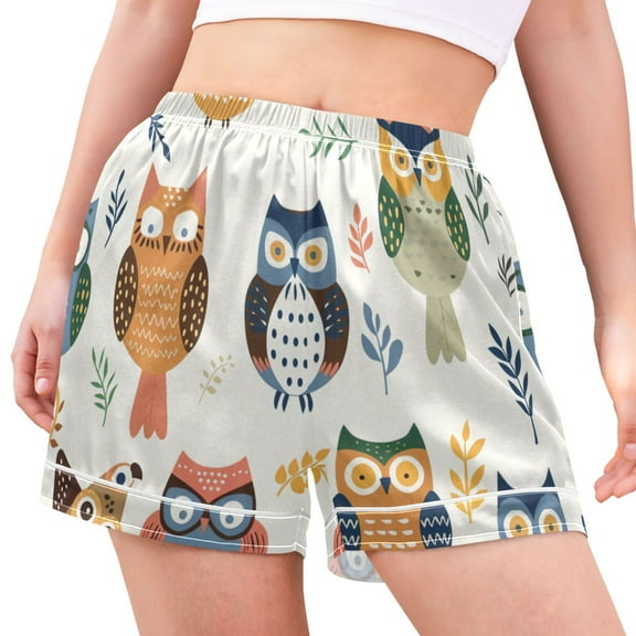 ALAZA Cute Owl Pattern Women's Pajama Lounge Shorts Bottoms Sleep Short M