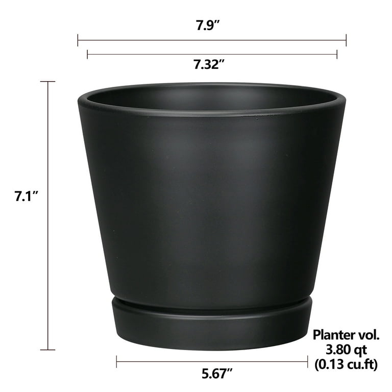 Mainstays Resin Planter with Saucer, 7.9in x 7.9in x 7.1in, Black