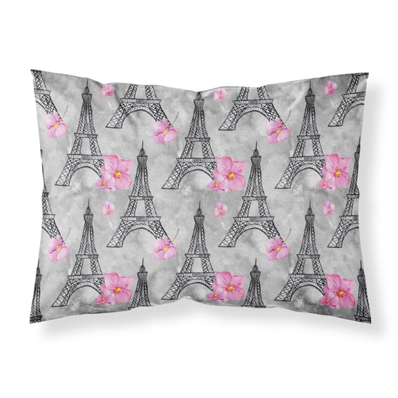 Watercolor Pink Flowers Eiffel Tower Fabric Standard Pillowcase