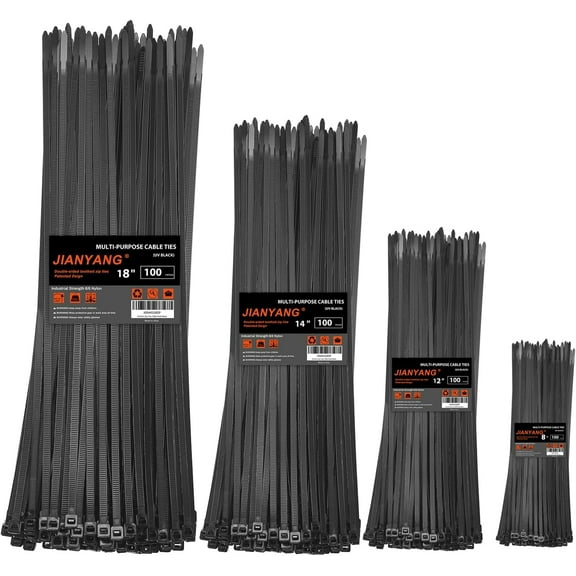 Zip Ties Assorted Size,8 12 14 18 Inch Double Sided Toothed,100 LBS Tensile Strength Heavy Duty Cable Wire Ties With Self-Locking Adjustable More Durable Nylon Tie Wraps for Indoor Outdoor（400 Pack）