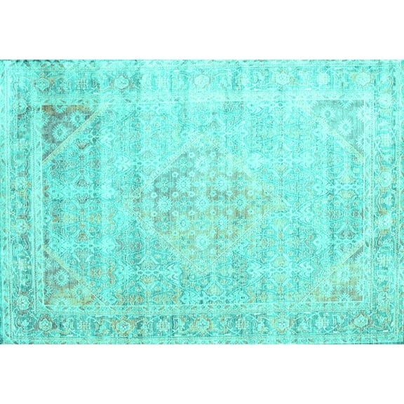 Ahgly Company Machine Washable Indoor Rectangle Persian Turquoise Blue Traditional Area Rugs, 5' x 7'