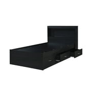 Hodedah Twin-Size Captain Bed with 3-Drawers and Headboard in Black