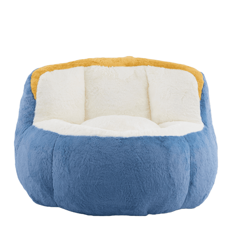 Tcbosik Bean Bag Chairs for Adults, Faux Fur Lounge Chair for Living Room, Bedroom, No Assembly Needed, Blue+White+Yellow