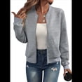 thumbnail image 1 of Chaqueta Informal de Mujer con Cuello Alto y Cremallera, Ideal para Otoño. Conjuntos con Bolsillos. Gris 4XL, 1 of 10