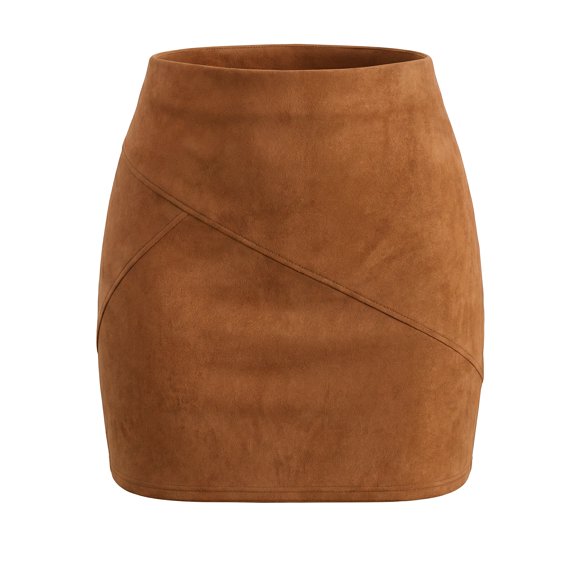 Agnes Orinda Women's Plus Size Skirt Faux Suede High Waist Bodycon Mini Skirts 2X Brown