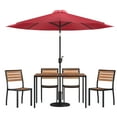 thumbnail image 2 of Merrick Lane 7 Piece Outdoor Faux Teak Poly Slat Outdoor Furniture Set - 30" x 48" Table, 4 Chairs and Red Patio Umbrella and Base, 2 of 18