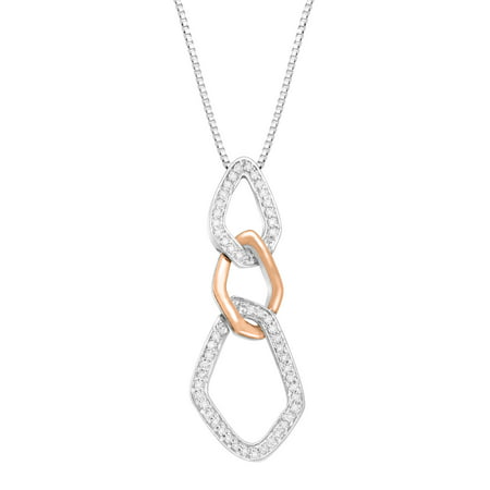 Duet 1/5 ct Diamond Linking Drop Pendant Necklace in Sterling Silver & 10kt Rose Gold
