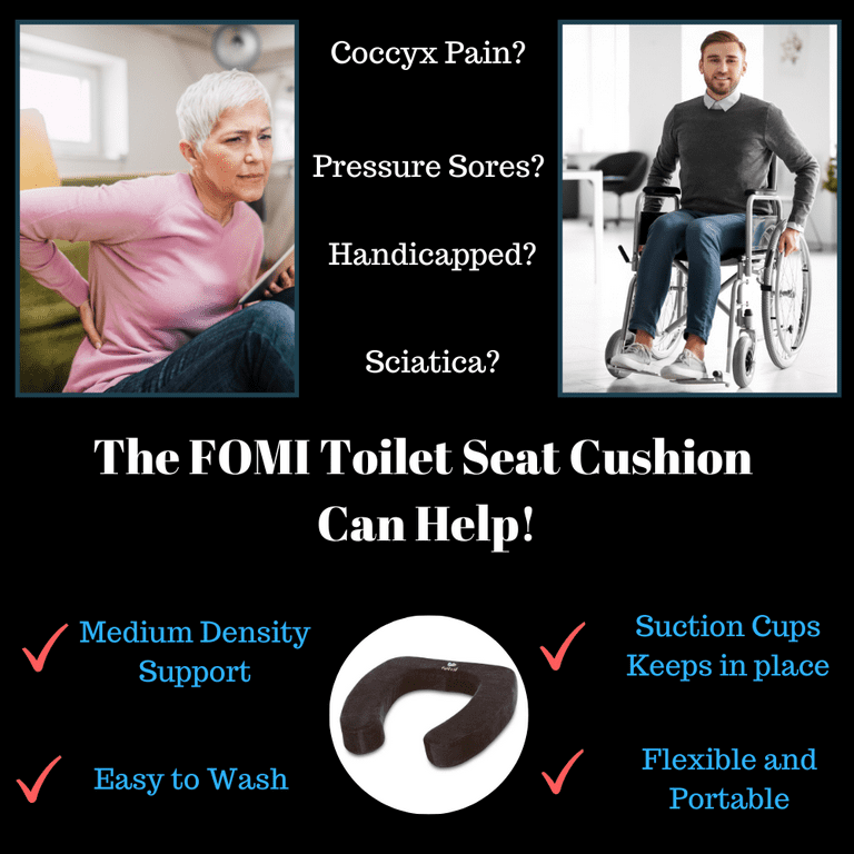 FOMI Toilet Seat Cushion | Strap Secured Comfortable Toilet Seat Riser Pad  for Elongated and Standard Bowls | Coccyx and Tailbone Back Pain Relief for