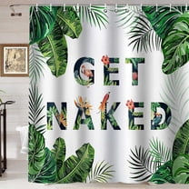 Get Naked Shower Curtain, Green Tropical Plants Jungle Monstera Palm Leaf Botanical Floral Bird Flamingo Modern Bathroom Decor, Waterproof Polyester White Fabric Shower Curtain, 72 X 72 Inch
