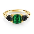 thumbnail image 2 of Gem Stone King 18K Yellow Gold Plated Silver Green Nano Emerald and Black Onyx 3 Stone Engagement Ring for Women (1.37 Cttw, Gemstone May Birthstone, Available in Size 5, 6, 7, 8, 9), 2 of 3