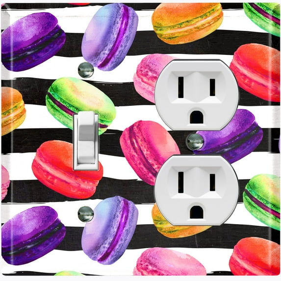 Metal Light Switch Plate Cover Colorful Macaroon Dessert Black White Stripes CAK013
