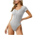 thumbnail image 1 of Pants Clearance Ladies Trendy Short-Sleeved Solid Color Big Round Neck Slim Fit Jumpsuit Gray M, 1 of 1