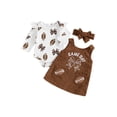 thumbnail image 2 of Baby Girl Fall Outfits Long Sleeve Football Romper + Overalls Dress + Headband Set Infant Clothes, 2 of 6