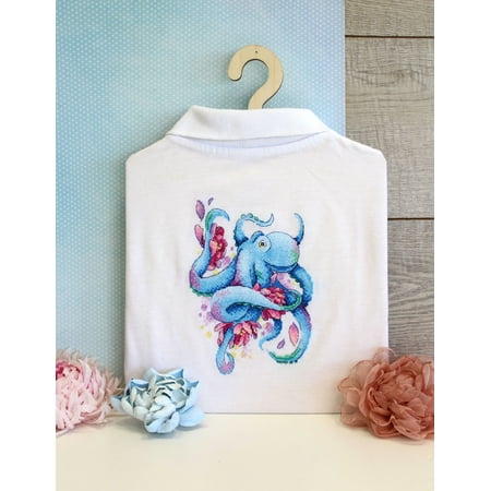 UPC: 4627167301571 | Counted Cross Stitch Kit Octopus SV-548 Needlework Easy Small Blue Pink Fish By MP Studia Canvas Cotton