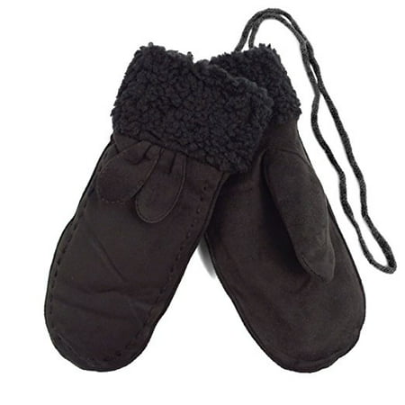 Ladies’ Winter Vegan Suede Mittens with Faux Fur