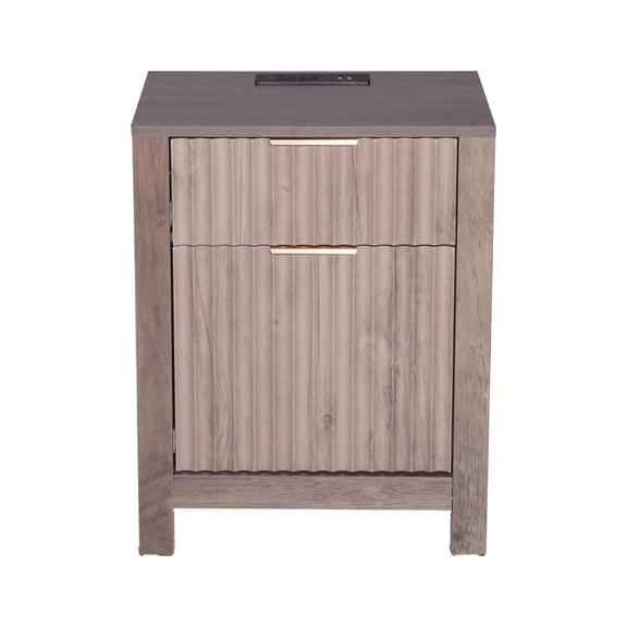 Farmhouse End Tables Set of 2 with USB Outlets - Gray Nightstand with Charging Station - Living Room Sofa Side Table - Bedroom Bedside Table