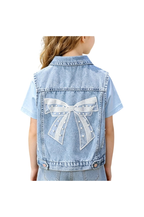 Girls Embroidery Denim Jackets Classic Blue Long Sleeves Jean Jacket Toddler Outerwear Casual Cute Coat With Pockets,Blue Size 2T